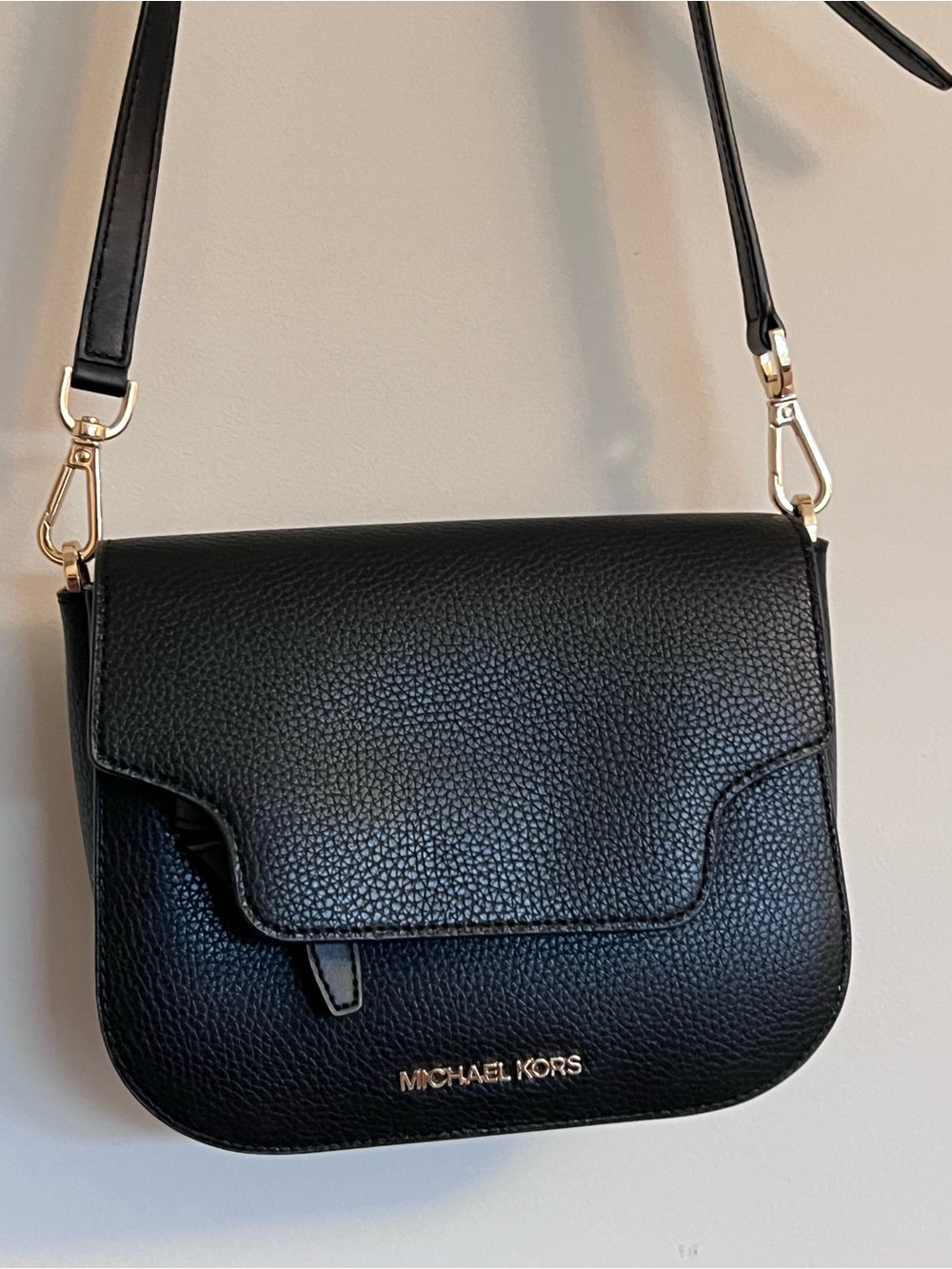 Michael Kors Black Pebbled Leather Flap Crossbody with Gold Hardware